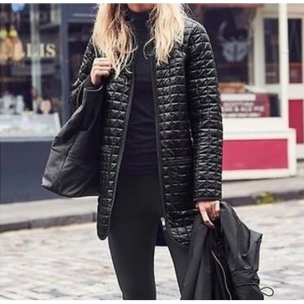 Athleta Black Grandview PrimaLoft Shell Quilted Zip Front Recycled Nylon Jacket